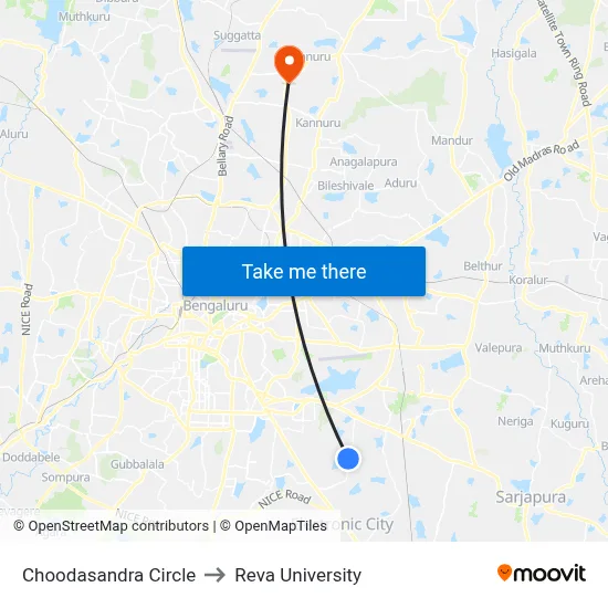 Choodasandra Circle to Reva University map