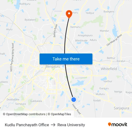 Kudlu Panchayath Office to Reva University map