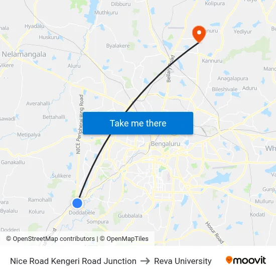 Nice Road Kengeri Road Junction to Reva University map