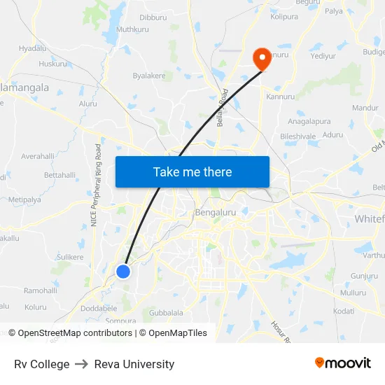 Rv College to Reva University map