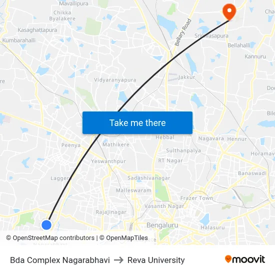 Bda Complex Nagarabhavi to Reva University map