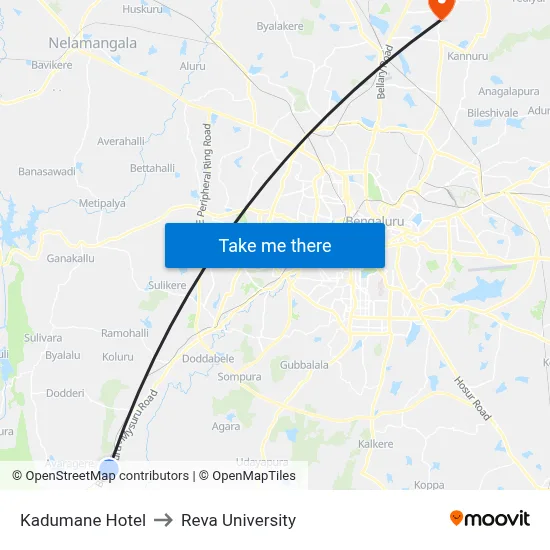 Kadumane Hotel to Reva University map