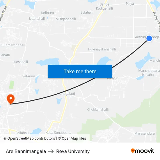 Are Bannimangala to Reva University map