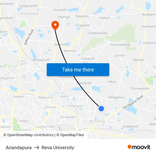 Anandapura to Reva University map