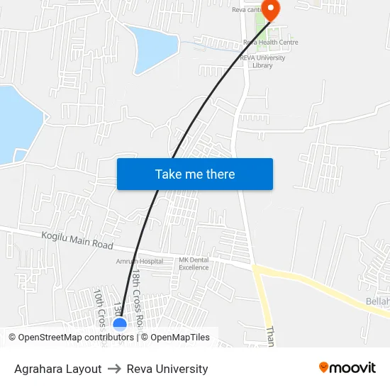 Agrahara Layout to Reva University map