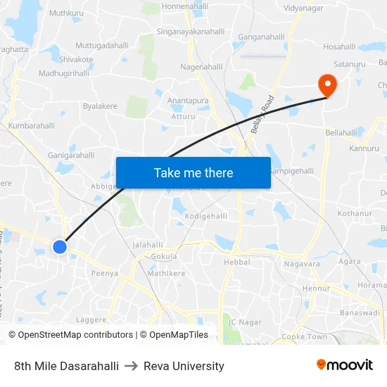 8th Mile Dasarahalli to Reva University map