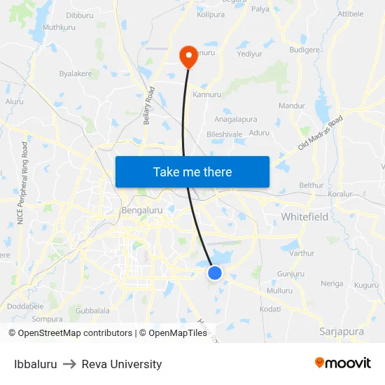 Ibbaluru to Reva University map