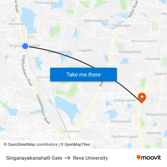 Singanayakanahalli Gate to Reva University map