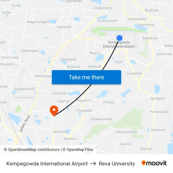 Kempegowda International Airport to Reva University map