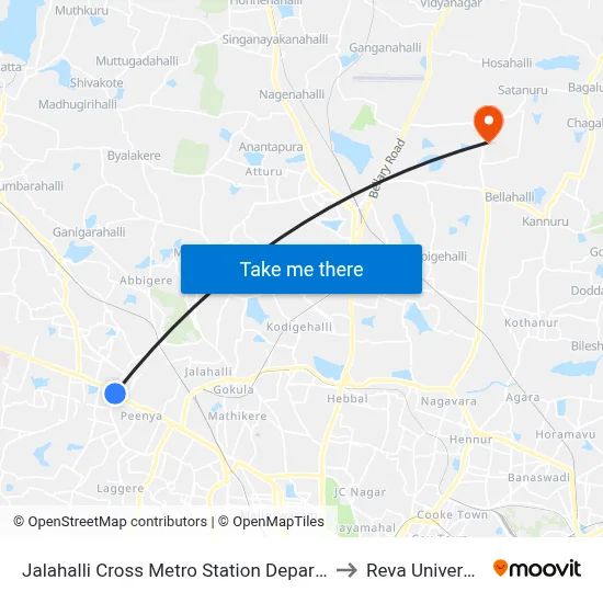 Jalahalli Cross Metro Station Departure to Reva University map