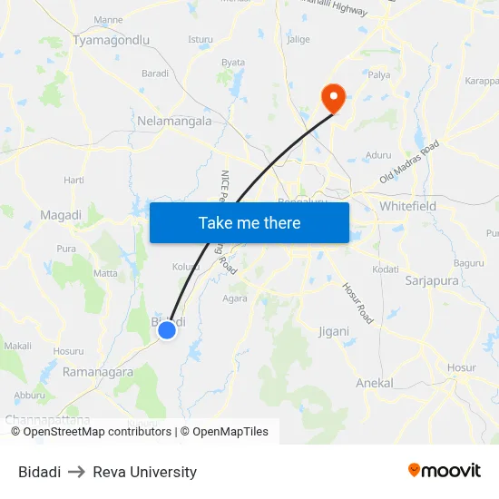 Bidadi to Reva University map