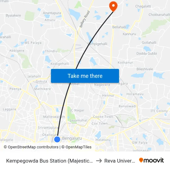 Kempegowda Bus Station (Majestic/Kbs) to Reva University map