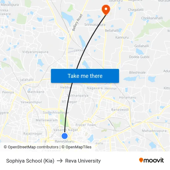 Sophiya School (Kia) to Reva University map