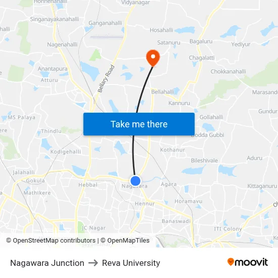 Nagawara Junction to Reva University map