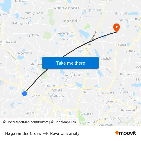 Nagasandra Cross to Reva University map