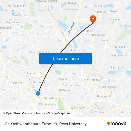 Cs-Yashwanthapura Ttmc to Reva University map