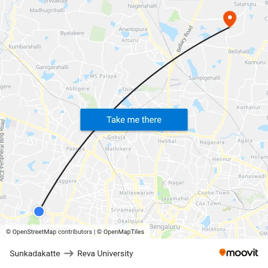 Sunkadakatte to Reva University map