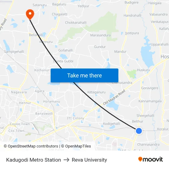 Kadugodi Metro Station to Reva University map