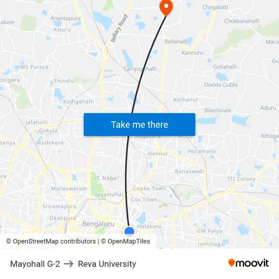 Mayohall G-2 to Reva University map