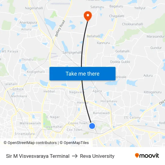 Sir M Visvesvaraya Terminal to Reva University map