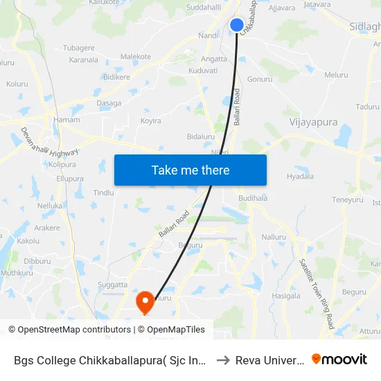 Bgs College Chikkaballapura( Sjc Institute) to Reva University map