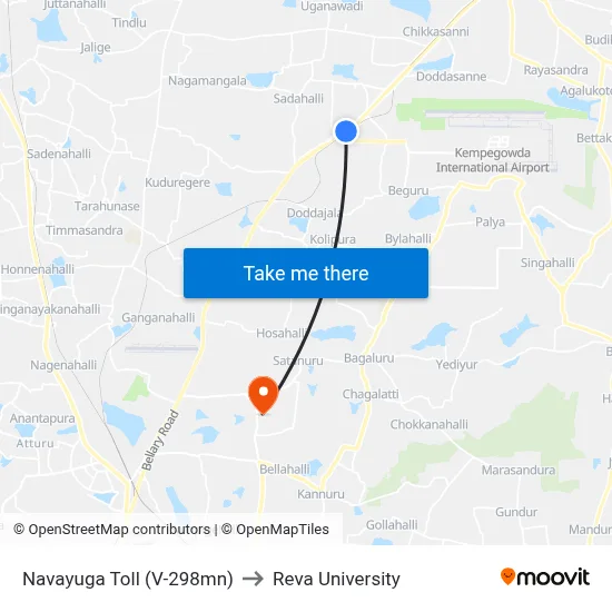 Navayuga Toll (V-298mn) to Reva University map