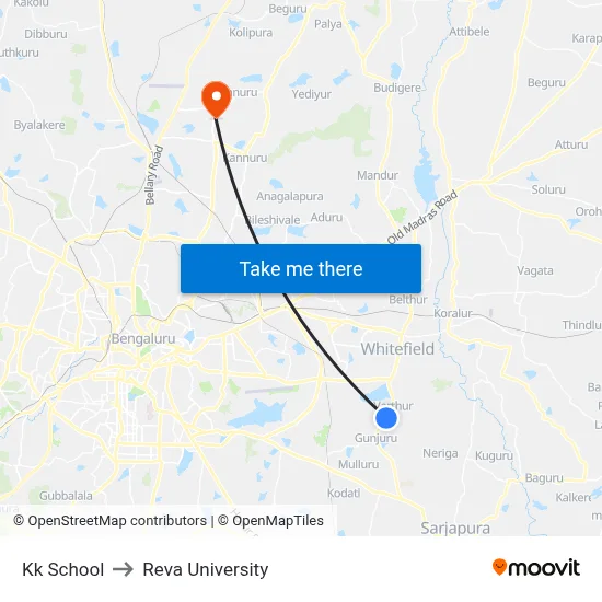 Kk School to Reva University map