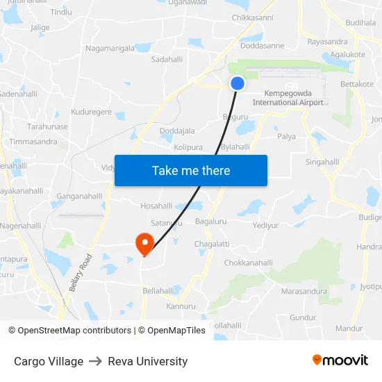Cargo Village to Reva University map