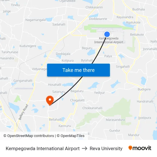 Kempegowda International Airport to Reva University map