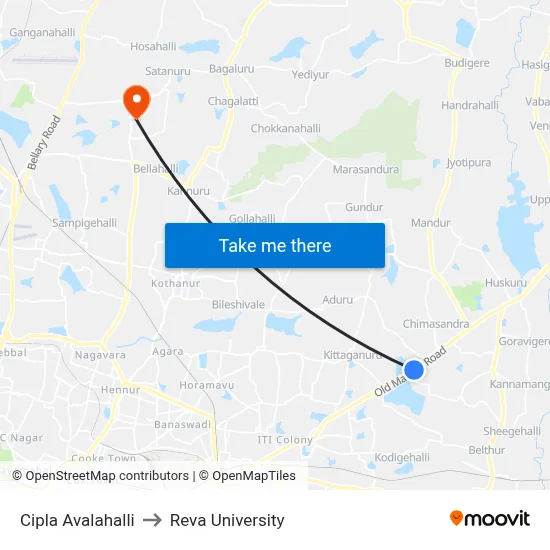 Cipla Avalahalli to Reva University map