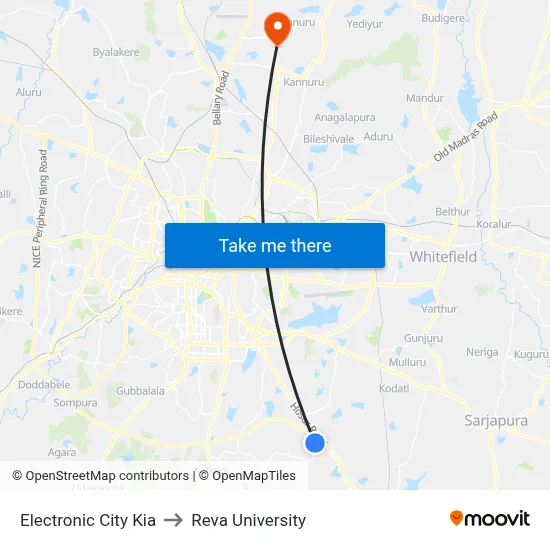 Electronic City Kia to Reva University map
