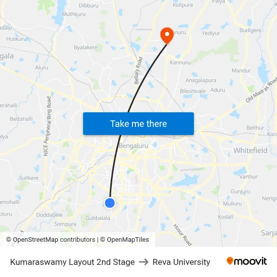 Kumaraswamy Layout 2nd Stage to Reva University map