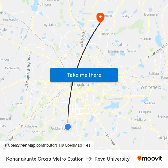 Konanakunte Cross Metro Station to Reva University map