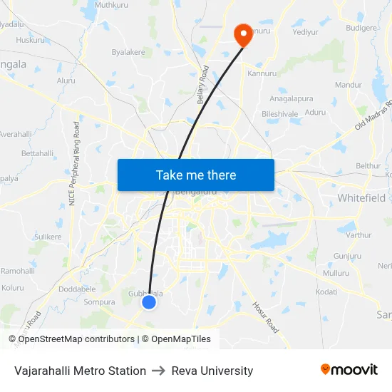 Vajarahalli Metro Station to Reva University map