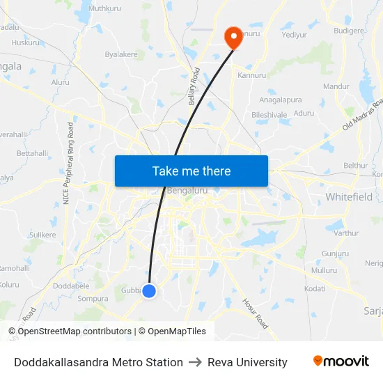 Doddakallasandra Metro Station to Reva University map