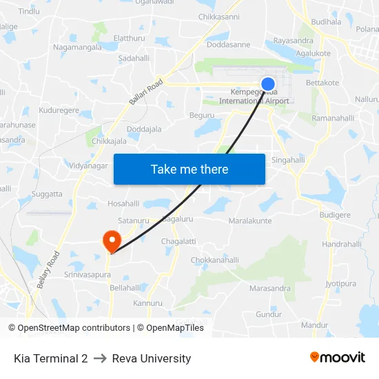 Kia Terminal 2 to Reva University map