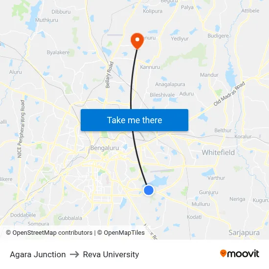Agara Junction to Reva University map