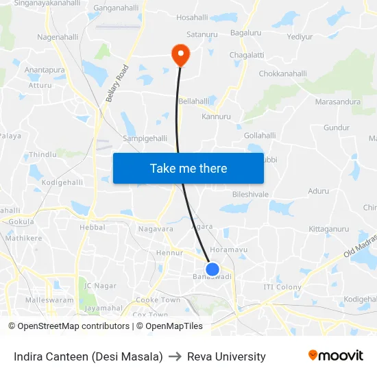 Indira Canteen (Desi Masala) to Reva University map