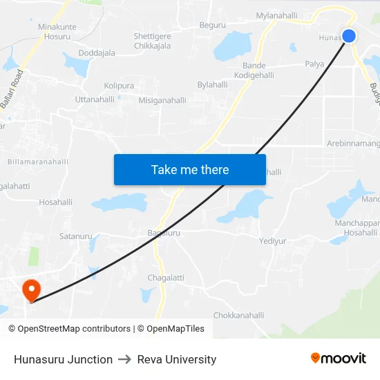 Hunasuru Junction to Reva University map