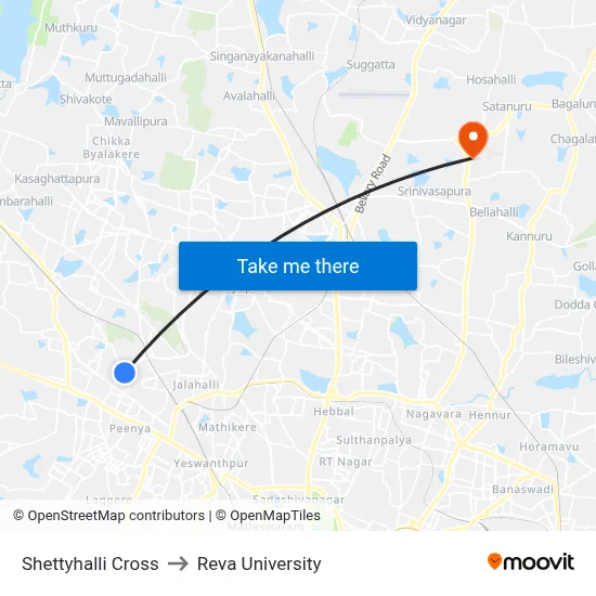 Shettyhalli Cross to Reva University map