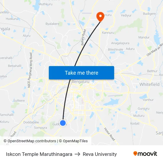 Iskcon Temple Maruthinagara to Reva University map