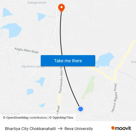 Bhartiya City Chokkanahalli to Reva University map