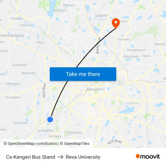 Cs-Kengeri Bus Stand to Reva University map