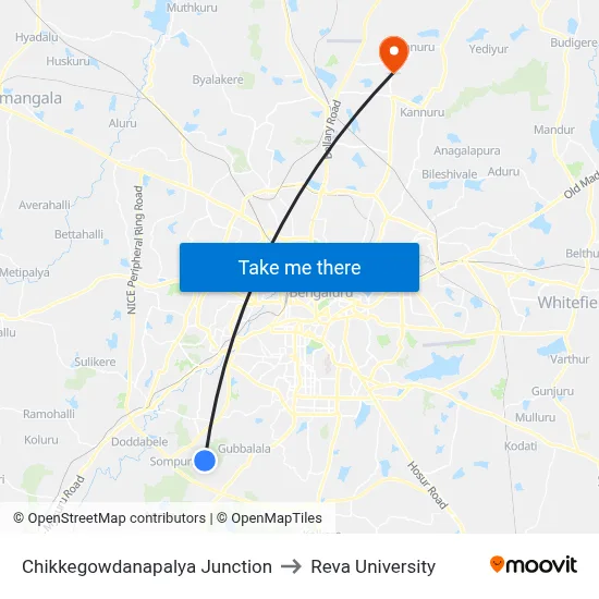 Chikkegowdanapalya Junction to Reva University map