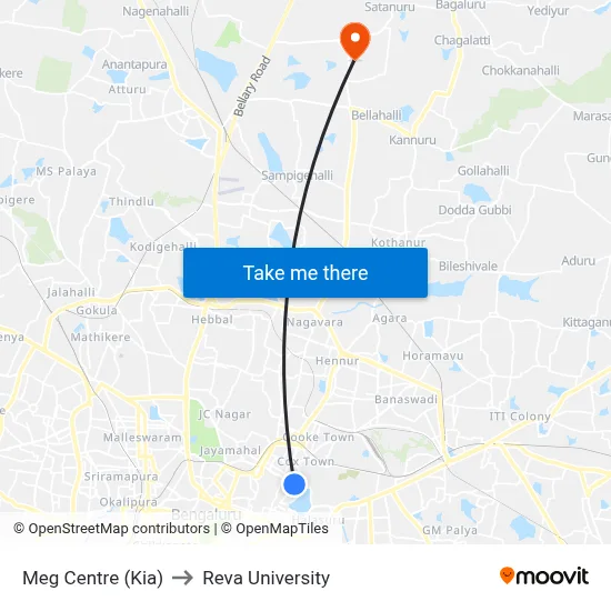 Meg Centre (Kia) to Reva University map
