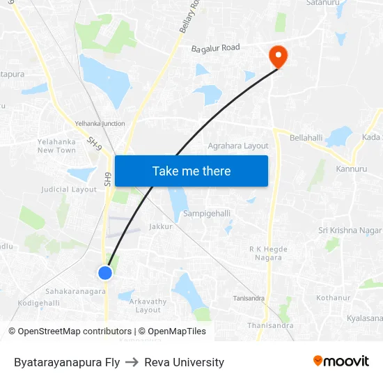 Byatarayanapura Fly to Reva University map