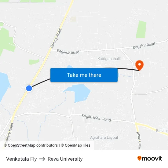 Venkatala Fly to Reva University map