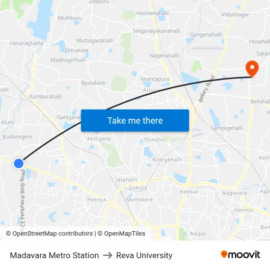 Madavara Metro Station to Reva University map