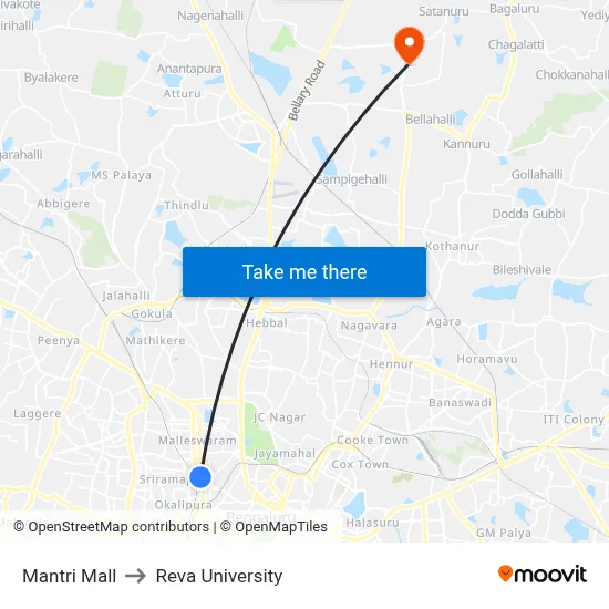Mantri Mall to Reva University map