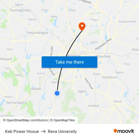 Keb Power Hosue to Reva University map